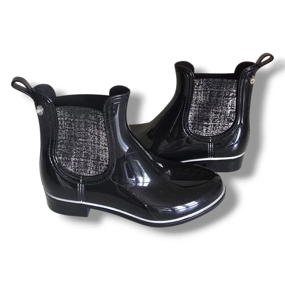 Like New 🩶🖤 Lemon Jelly Sardenha Wellington Black Rubber Glossy Glitter Boots - Picture 4 of 16